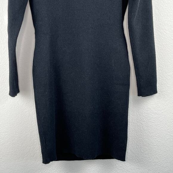 Lush Black Ribbed Knit Long Sleeve Crossover Mini Sweater Dress Large NWT - Picture 8 of 11